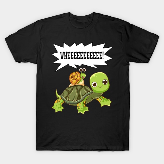 Cute & Funny Snail Riding on Turtle Yelling Whee T-Shirt by theperfectpresents